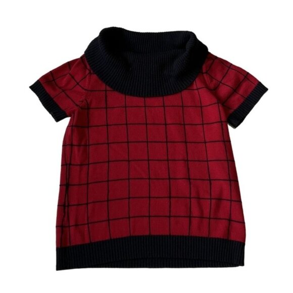 Chaps Womens Red & Black Plaid Short Sleeve Sweater L Fall WInter Festive - Picture 1 of 5